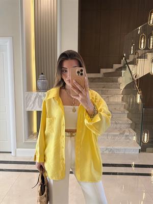 Sarı Oversize Tensel Gömlek-4612