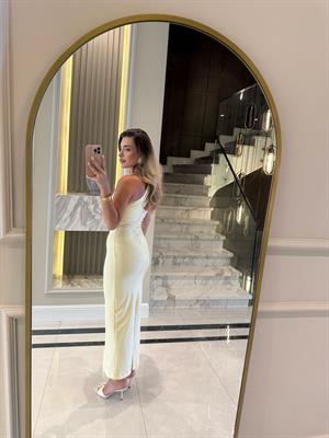 Sarı Tek Omuz Midi Boy Elbise