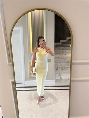 Sarı Tek Omuz Midi Boy Elbise