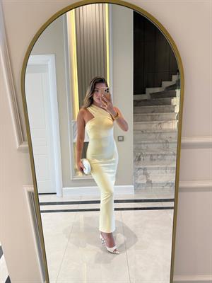 Sarı Tek Omuz Midi Boy Elbise