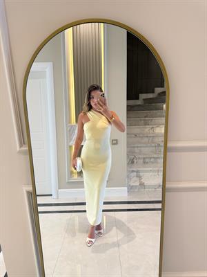 Sarı Tek Omuz Midi Boy Elbise