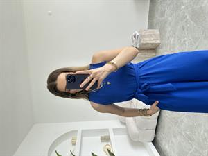 Sax Mavi Geniş Paça Kuşaklı Tulum
