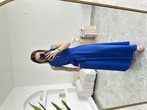 Sax Mavi Geniş Paça Kuşaklı Tulum