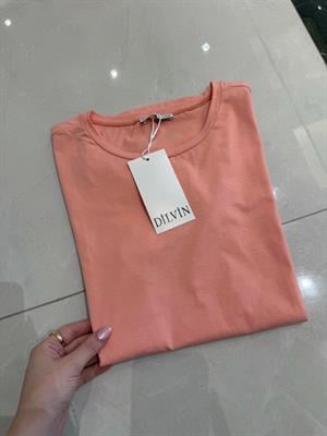 Şeftali Bisiklet Yaka Basic Tişört-3471