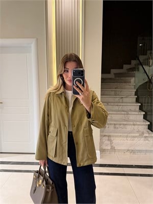 Siena Haki Kadife Yaka Astarlı Mont - 260213