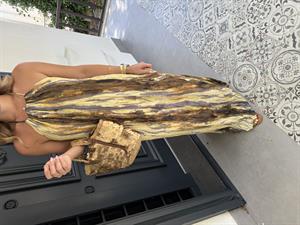 Sırt Detaylı Halter Yaka Saten Desenli Elbise - Sarı 1076