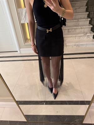 Siyah Altı Piliseli Tüllü Tasarım Etek-QS