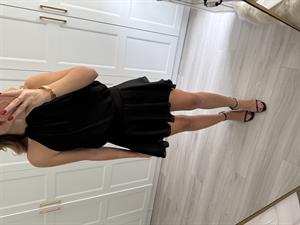 Siyah Altı Volanlı Halter Yakalı Mini Elbise 