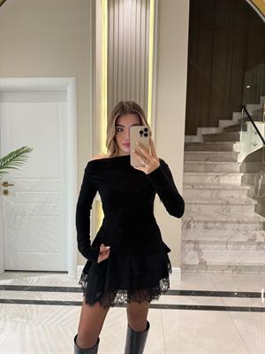 Siyah Asimetrik Uzun Kollu Top-32197