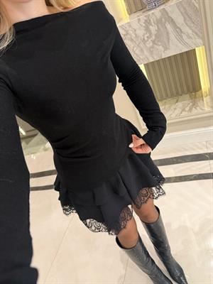 Siyah Asimetrik Uzun Kollu Top-32197