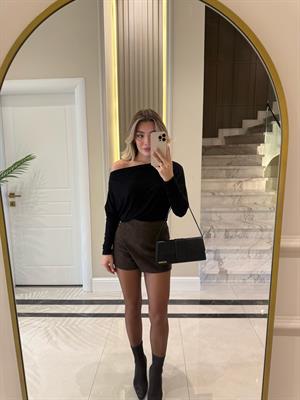 Siyah Asimetrik Uzun Kollu Top-32312