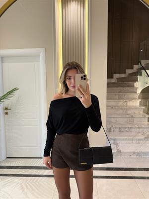 Siyah Asimetrik Uzun Kollu Top-32312