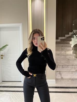 Siyah Balıkçı Yaka Uzun Kollu Top-32253