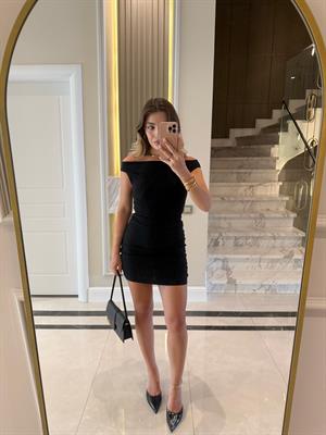 Siyah Bardot Mini Elbise DLV-91462