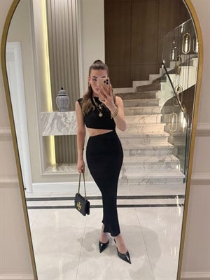 Siyah Bel Detaylı Elbise