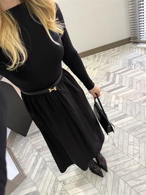 Siyah Beli Büzgü Detaylı Elbise-37041