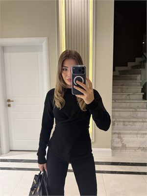 Siyah Beli Çapraz Düğmeli Triko - 1141