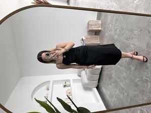 Siyah Beli Drapeli Askılı Saten Elbise