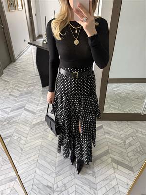 Siyah Beyaz Puantiyeli Katlı Etek-37218