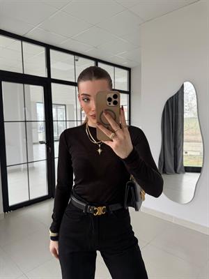 Siyah Bisiklet Yaka Transparan Bluz-1091