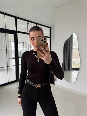 Siyah Bisiklet Yaka Transparan Bluz-1091