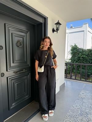 Siyah  Bluz Pantolon Dokulu Takım -51163