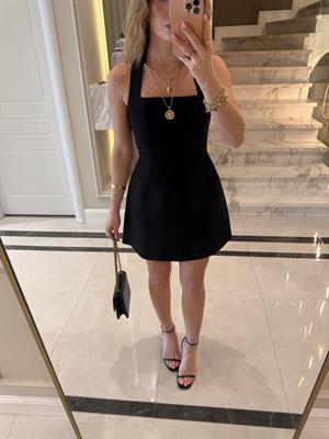 Siyah Boyundan Askılı Mini Elbise