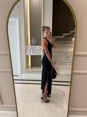 Siyah  Boyundan Askılı Elbise