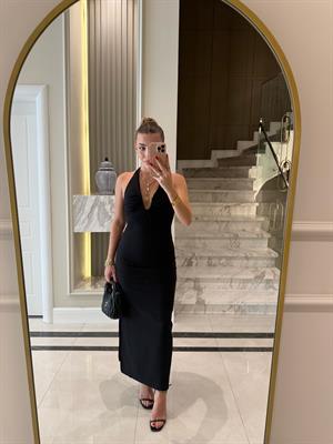 Siyah  Boyundan Askılı Elbise