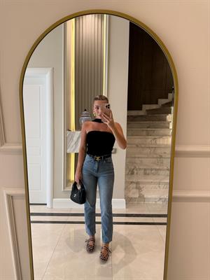 Siyah  Boyundan Askılı Triko Bluz-1003