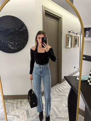 Siyah Boyundan Dantelli Bluz-1017