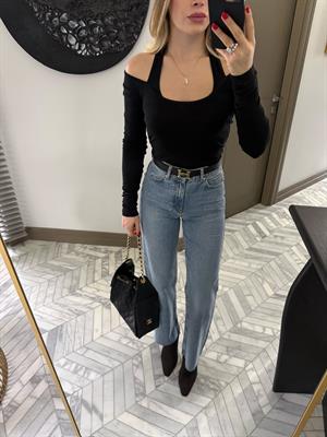 Siyah Boyundan Geçmeli Bluz-qs