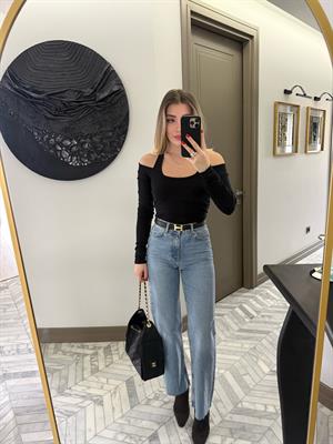 Siyah Boyundan Geçmeli Bluz-qs