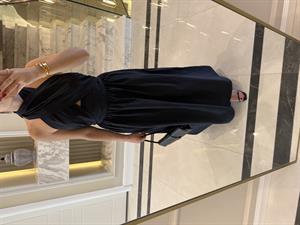 Siyah Çapraz Bağlamalı  Midi Elbise 