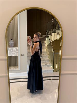 Siyah Çapraz Bağlamalı  Midi Elbise 