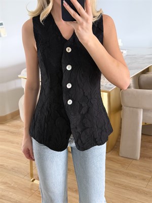 Siyah Çiçek Desenli Yelek-37406