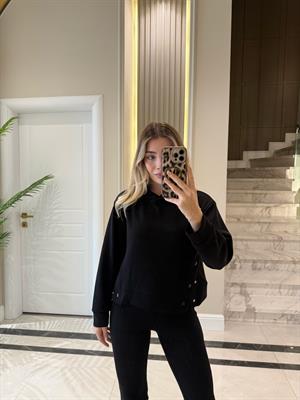 Siyah  Çıtçıtlı Sweat- Flare Pantolon İkili Takım
