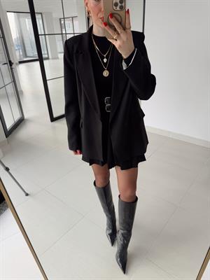 Siyah Çizgili Astarlı Poliviskon Ceket 