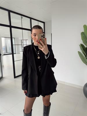 Siyah Çizgili Astarlı Poliviskon Ceket 