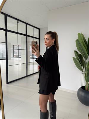 Siyah Çizgili Astarlı Poliviskon Ceket 