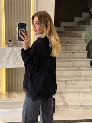 Siyah Dantel Detaylı Sweatshirt
