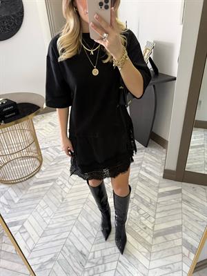 Siyah Dantel Detaylı Tişört-0771