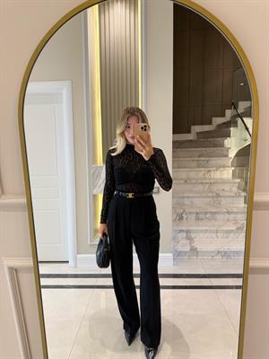 Siyah  Dantel Transparan Bluz-29710