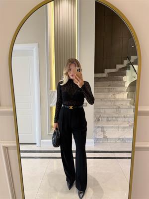 Siyah  Dantel Transparan Bluz-29710