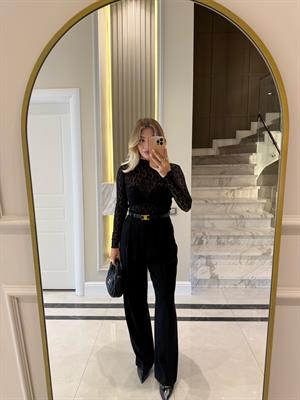 Siyah  Dantel Transparan Bluz-29710