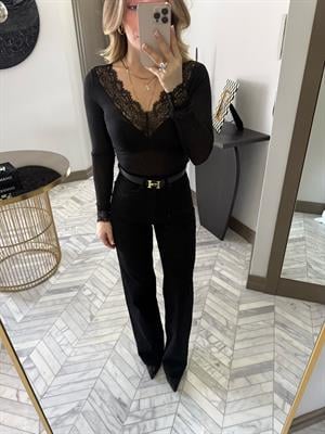 Siyah Dantelli Kaşmir Transparan Bluz-32311