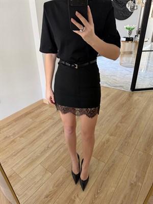 Siyah Dantelli Kemerli Etek-1012