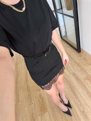 Siyah Dantelli Kemerli Etek-1012