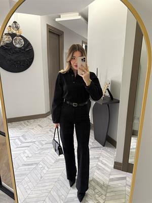 Siyah Denim Kemerli Tulum -8152