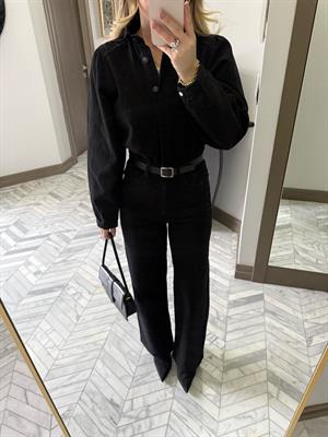 Siyah Denim Kemerli Tulum -8152